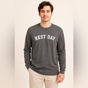 District Perfect Tri Long Sleeve “Rest Day” Graphic Tee Gray XL
